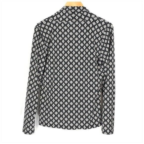 East 5th Cowl Neck Blouse Women Size Medium Black Geometric Print Long Sleeve - Picture 4 of 5